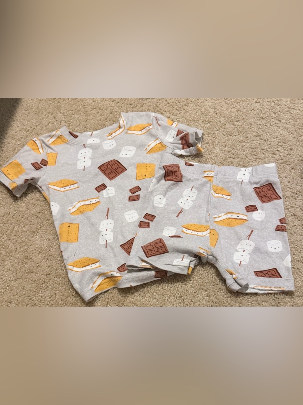 Old Navy Grey Kids S'mores Pajama Set with Brown & Yellow Accents